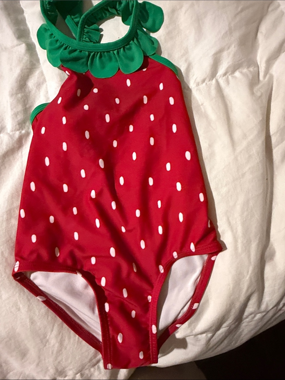 Strawberry Print Girls' One-Piece Swimsuit in Red & Green
